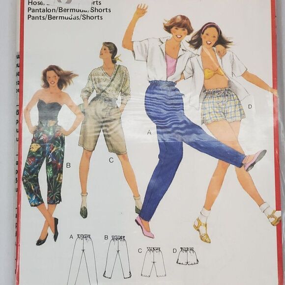 Vintage 80s Burda Easy Pattern 8454 Casual Beach Pants Shorts Size M L Uncut - Picture 1 of 2